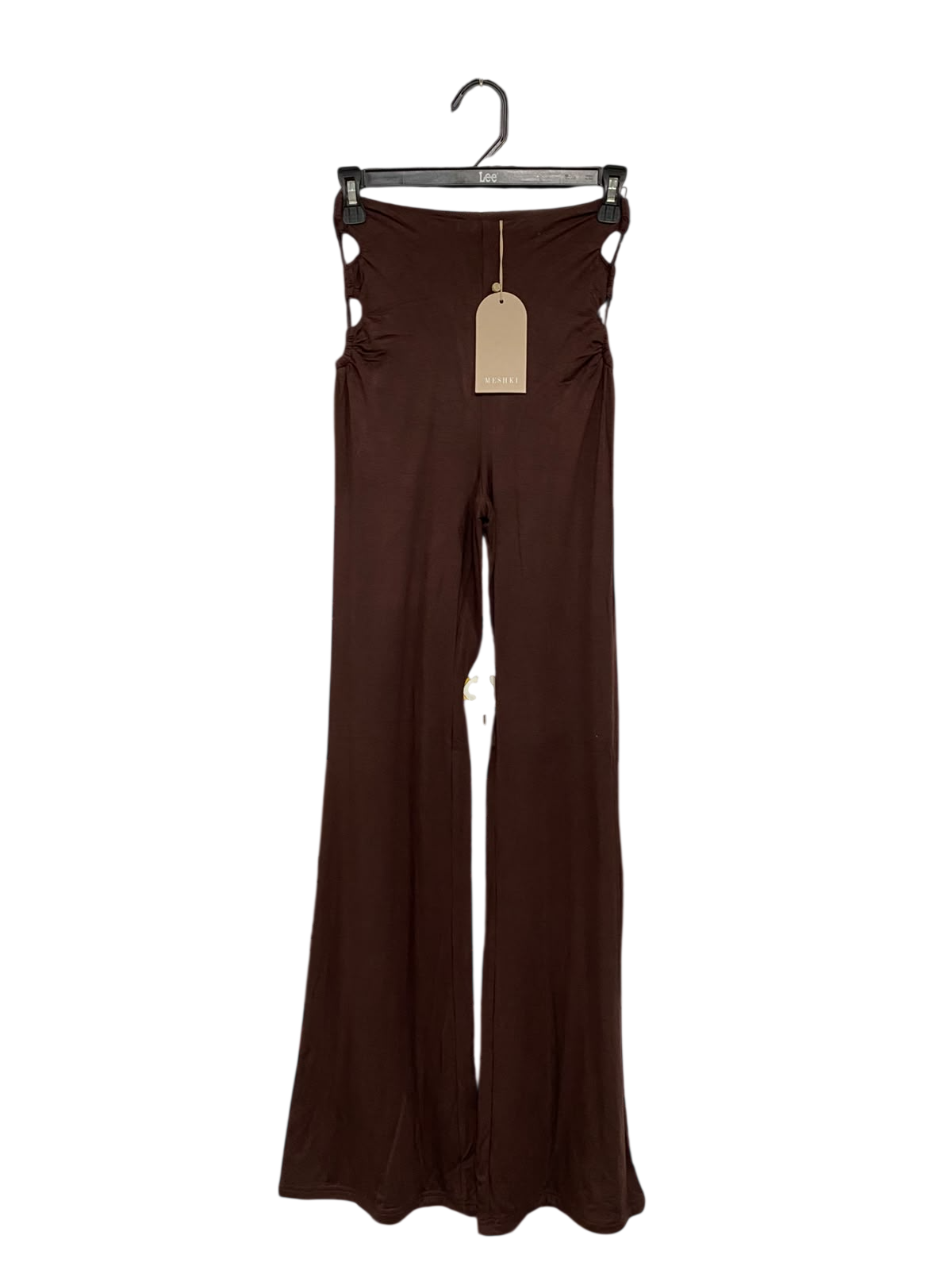 MESHKI  |XS | WAIST 24  |A71 | BROWN CUT-OUT WAIST FLARED TROUSERS
