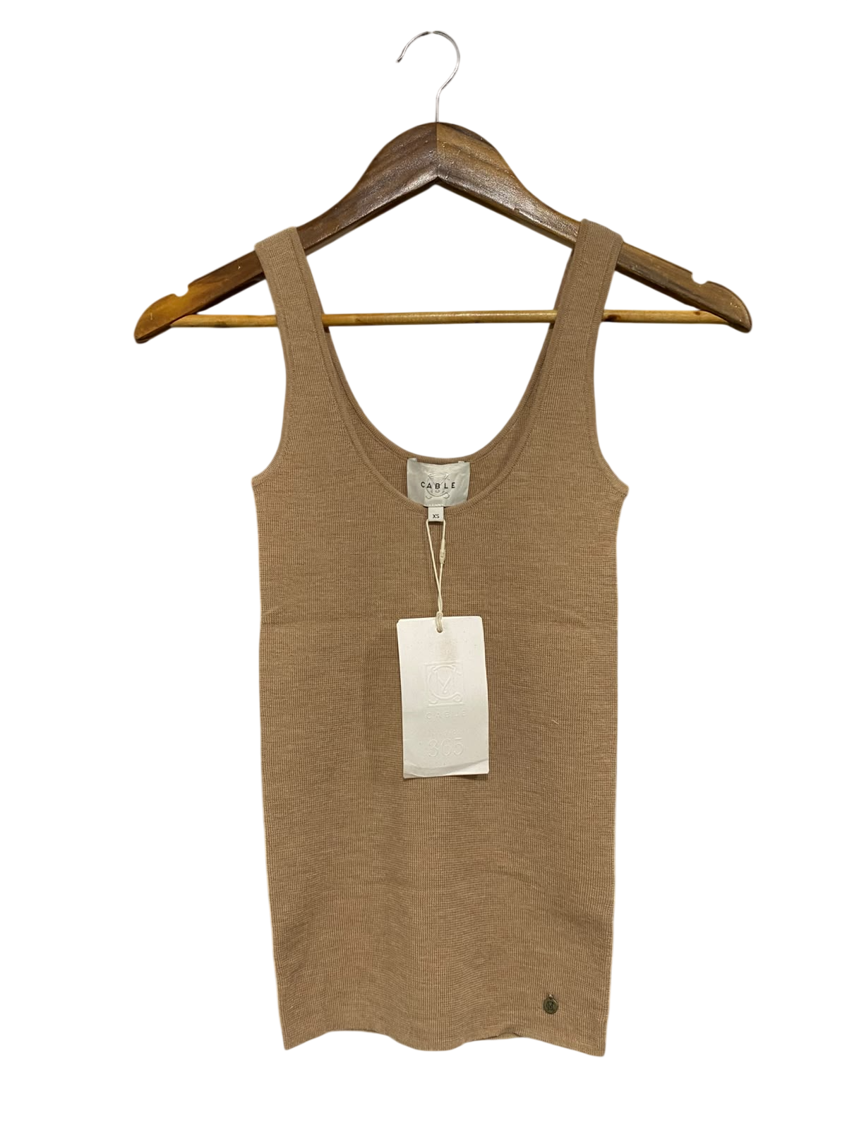CABLE |XS | BUST 10 |A71 |  CAMEL RIBBED SCOOP-NECK TANK TOP
