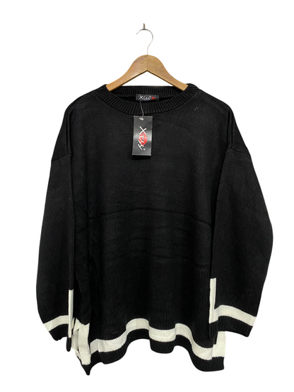 XISS |L| BUST 26  |A71 |  BLACK & WHITE CONTRAST STRIPE KNIT SWEATER