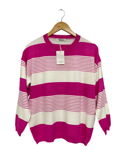 WORTHIER THE LABEL |S/M | BUST 21  |A71 |  PINK & WHITE STRIPED KNIT SWEATER