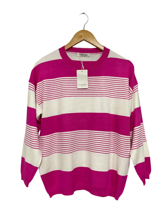 WORTHIER THE LABEL |S/M | BUST 21  |A71 |  PINK & WHITE STRIPED KNIT SWEATER