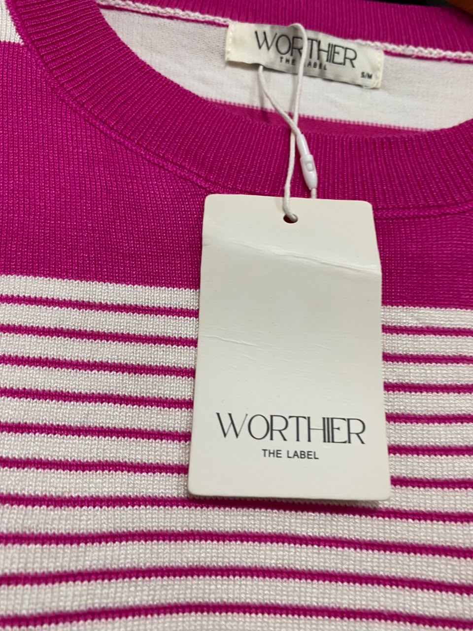 WORTHIER THE LABEL |S/M | BUST 21  |A71 |  PINK & WHITE STRIPED KNIT SWEATER