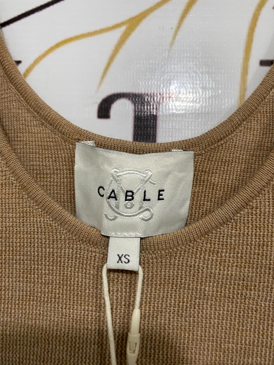 CABLE |XS | BUST 10 |A71 |  CAMEL RIBBED SCOOP-NECK TANK TOP