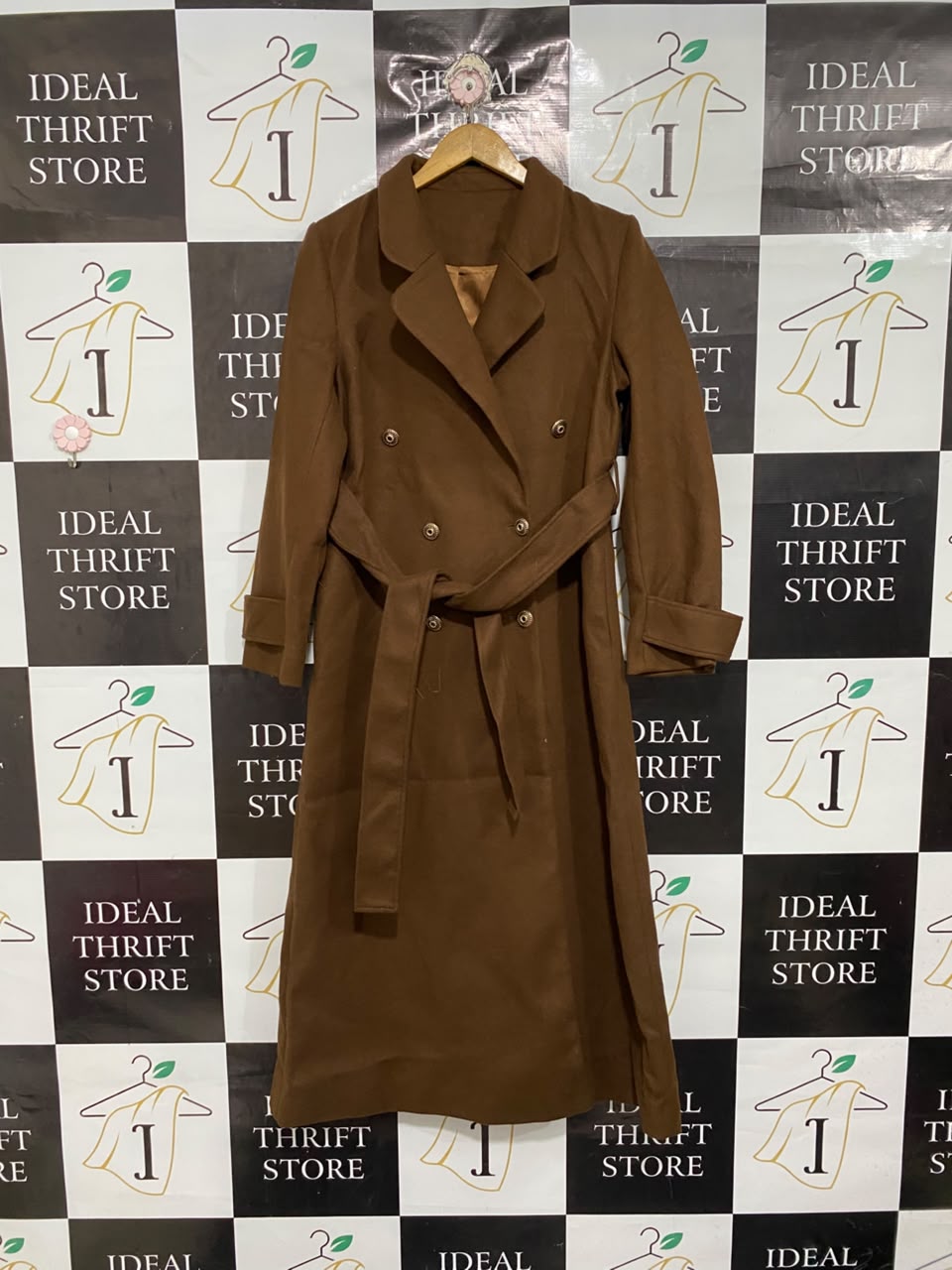 ANEWSTA |M | BUST 20 |A71 |  BROWN DOUBLE-BREASTED LONGLINE TRENCH COAT