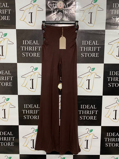 MESHKI  |XS | WAIST 24  |A71 | BROWN CUT-OUT WAIST FLARED TROUSERS
