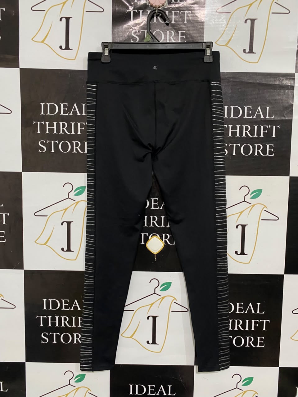 KYODAN  |M |  WAIST 28 |A71 | BLACK & SILVER STRIPED SIDE-PANEL ACTIVE LEGGINGS