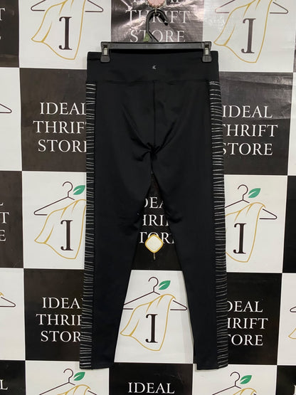 KYODAN  |M |  WAIST 28 |A71 | BLACK & SILVER STRIPED SIDE-PANEL ACTIVE LEGGINGS