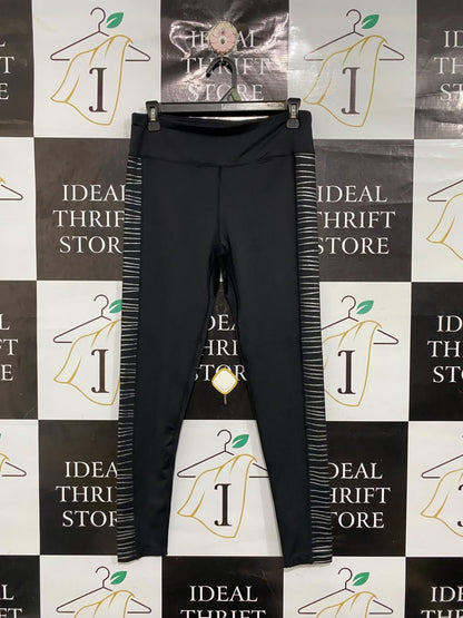 KYODAN  |M |  WAIST 28 |A71 | BLACK & SILVER STRIPED SIDE-PANEL ACTIVE LEGGINGS