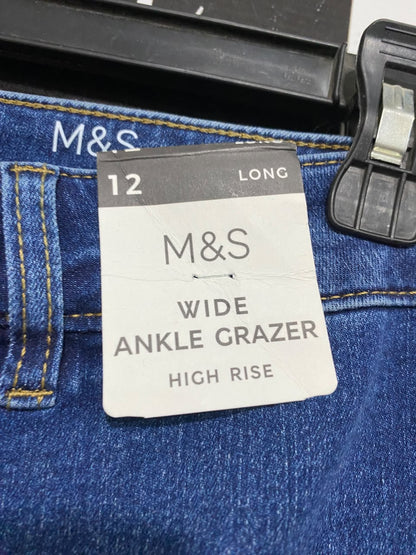 M&S |L |  WAIST 30  |A71 |  BLUE HIGH-RISE WIDE ANKLE GRAZER JEANS