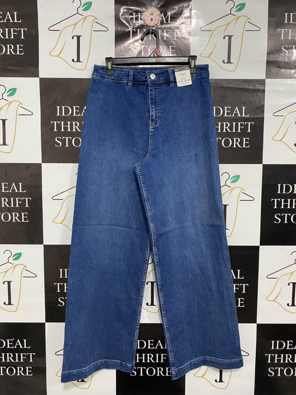 M&S |L |  WAIST 30  |A71 |  BLUE HIGH-RISE WIDE ANKLE GRAZER JEANS