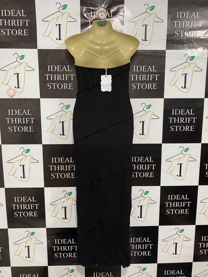 MOOLOOLA |S | BUST 15 |A71 |  BLACK STRAPLESS LETTUCE-TRIM TUBE DRESS