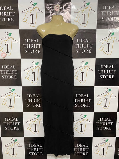 MOOLOOLA |S | BUST 15 |A71 |  BLACK STRAPLESS LETTUCE-TRIM TUBE DRESS