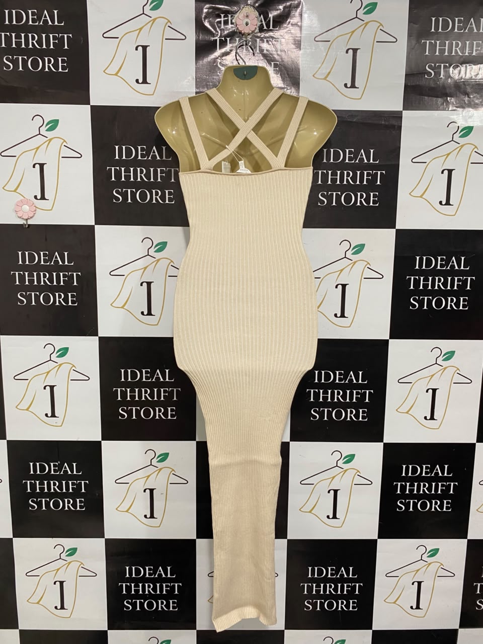 KOOKAI |S | BUST 15 |A71 |  BEIGE RIBBED KNIT MIDI DRESS