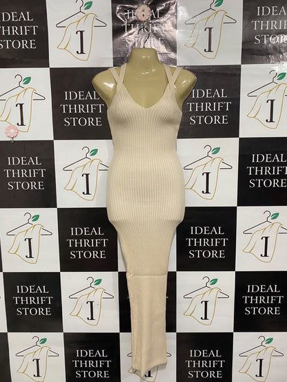 KOOKAI |S | BUST 15 |A71 |  BEIGE RIBBED KNIT MIDI DRESS