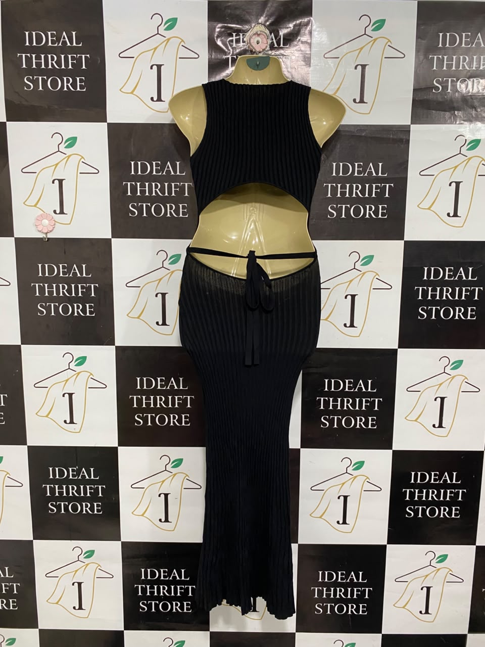 BEC BRIDGE |XS | BUST 15|A71 |  BLACK RIBBED SLEEVELESS MIDI DRESS