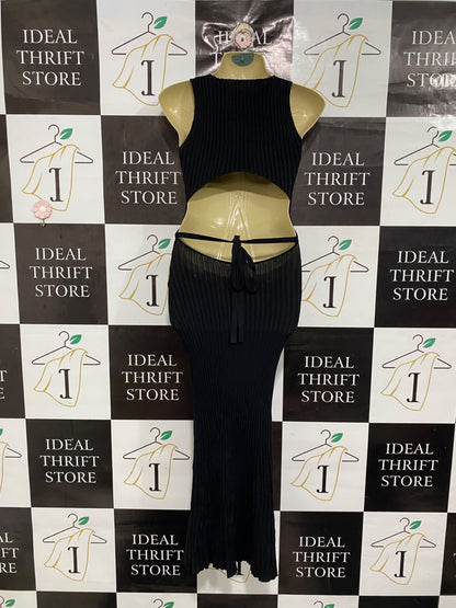 BEC BRIDGE |XS | BUST 15|A71 |  BLACK RIBBED SLEEVELESS MIDI DRESS