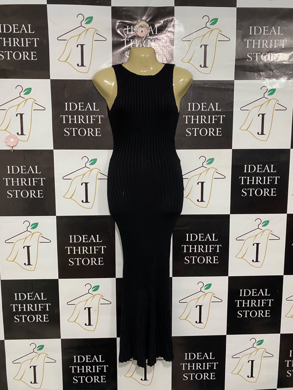 BEC BRIDGE |XS | BUST 15|A71 |  BLACK RIBBED SLEEVELESS MIDI DRESS