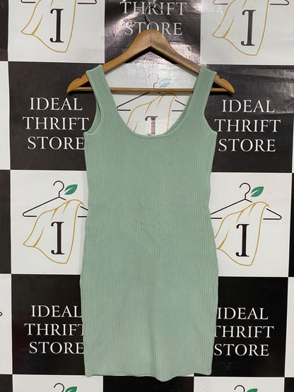 SUPRÉ |M | BUST 14 |A71 |  SAGE GREEN RIBBED SCOOP-NECK MINI DRESS