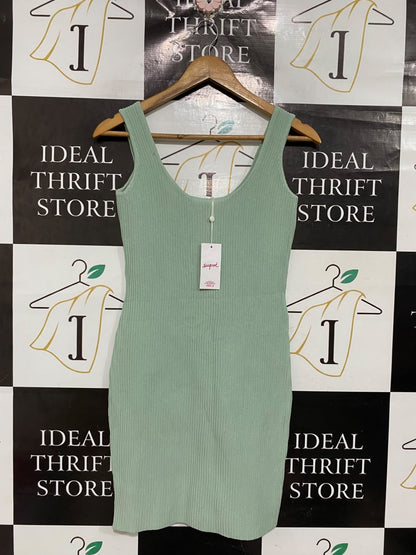 SUPRÉ |M | BUST 14 |A71 |  SAGE GREEN RIBBED SCOOP-NECK MINI DRESS