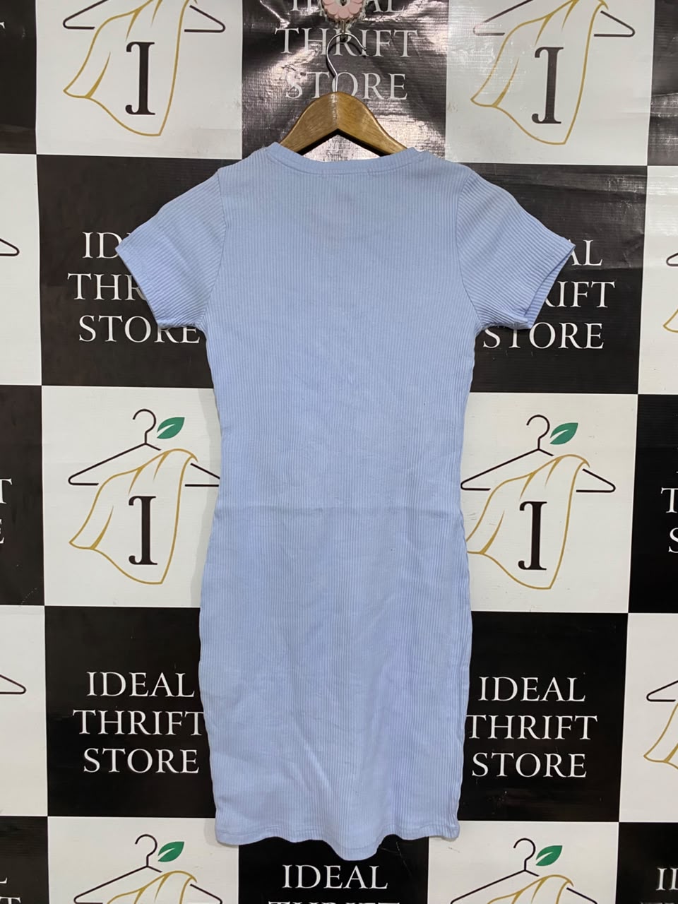 SUPRÉ |M | BUST 14 |A71 |  LIGHT BLUE RIBBED CREW-NECK MINI DRESS