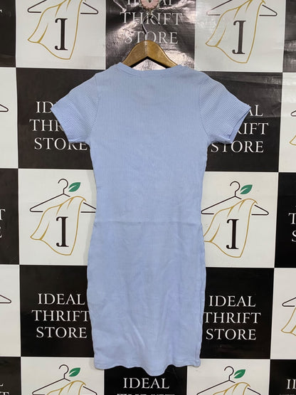 SUPRÉ |M | BUST 14 |A71 |  LIGHT BLUE RIBBED CREW-NECK MINI DRESS
