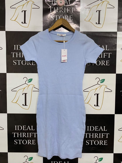 SUPRÉ |M | BUST 14 |A71 |  LIGHT BLUE RIBBED CREW-NECK MINI DRESS