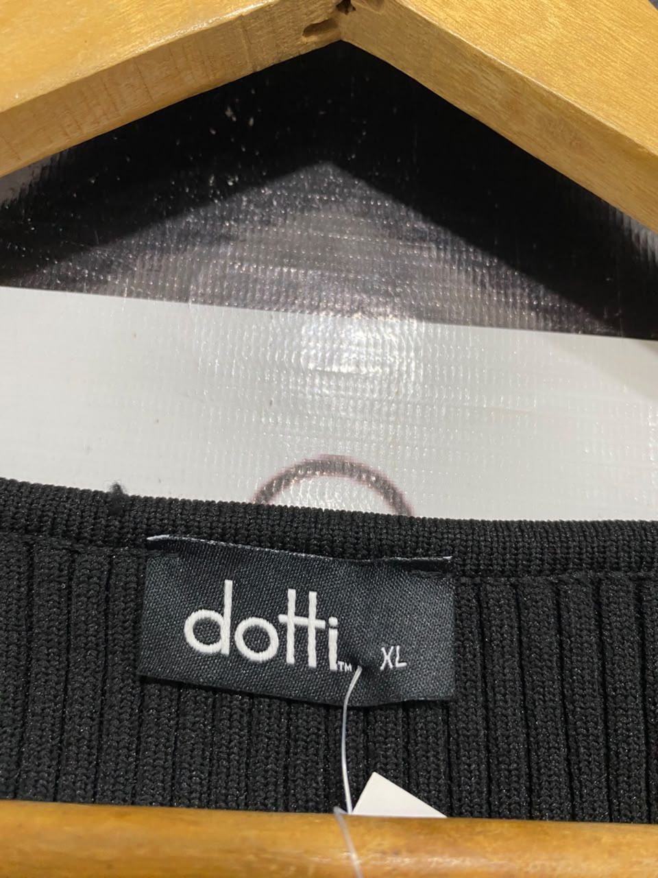 DOTTI |XL | BUST 18 |A71 |  BLACK RIBBED WRAP TIE-FRONT LONG-SLEEVE TOP