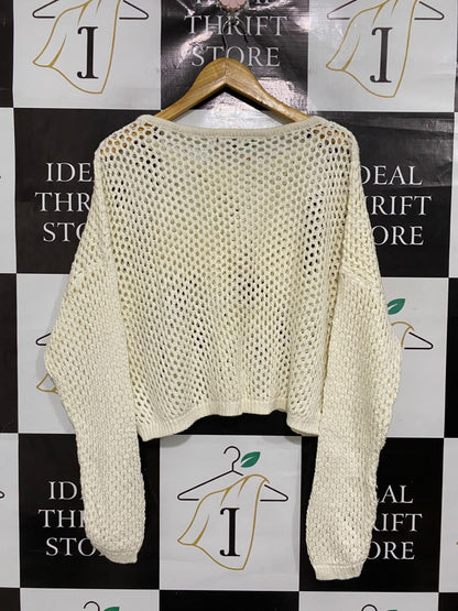 YOU  ALL |L | BUST 26 |A71 |  OFF-WHITE OPEN-KNIT MESH CROPPED SWEATER
