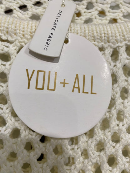 YOU  ALL |L | BUST 26 |A71 |  OFF-WHITE OPEN-KNIT MESH CROPPED SWEATER