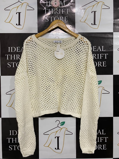 YOU  ALL |L | BUST 26 |A71 |  OFF-WHITE OPEN-KNIT MESH CROPPED SWEATER