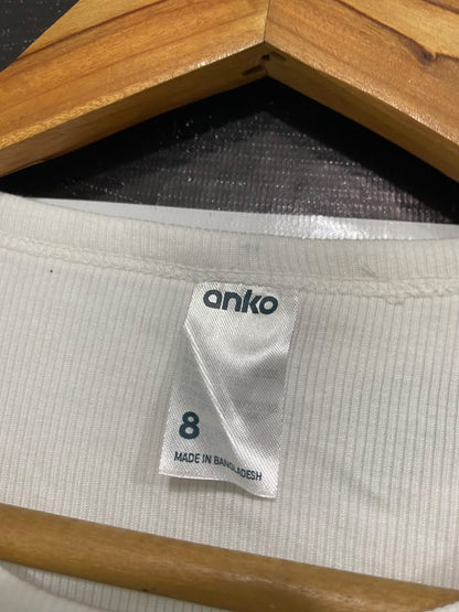 ANKO |S | BUST 15 |A71 |  WHITE RIBBED CREW-NECK SHORT-SLEEVE TEE