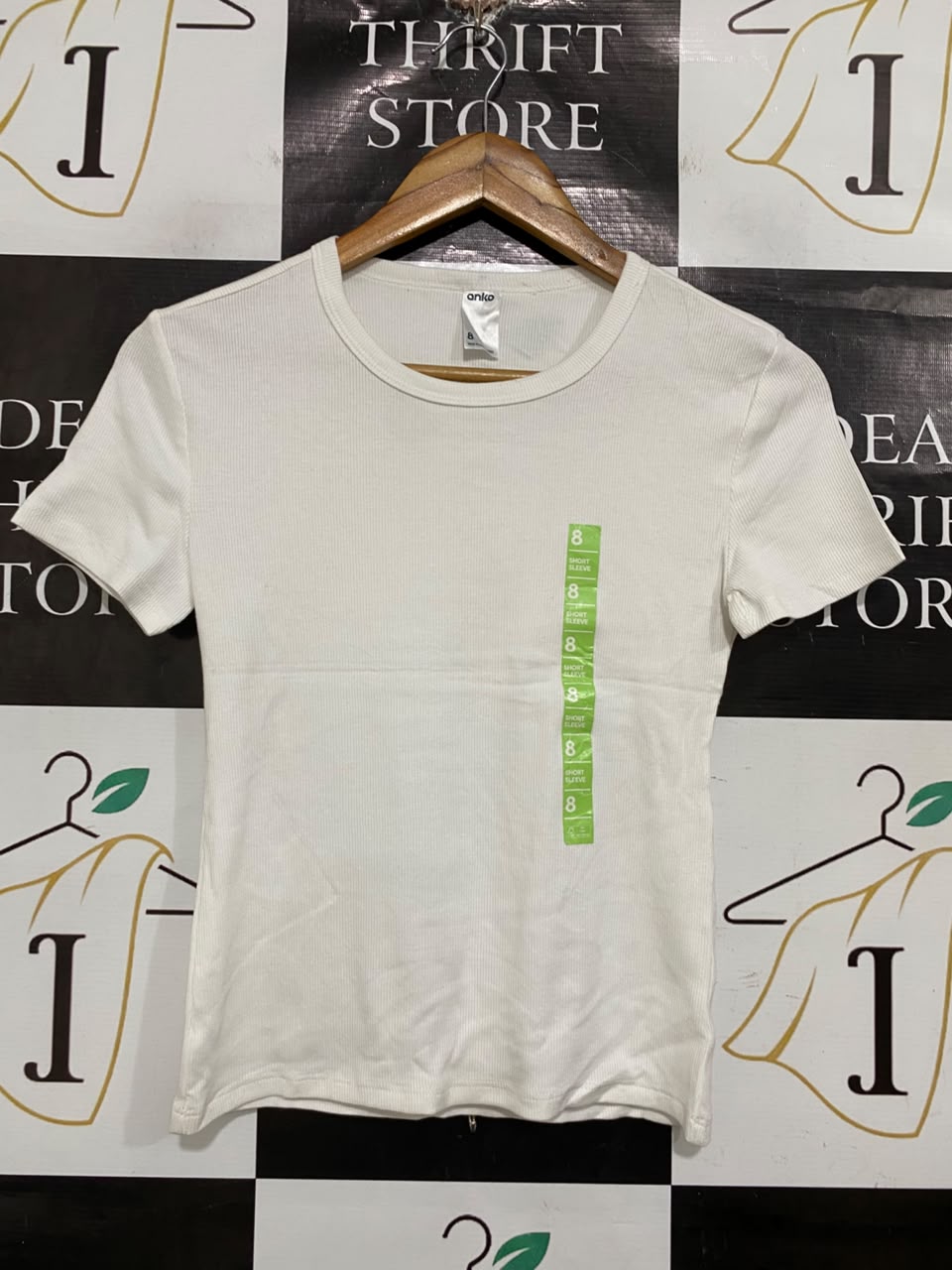 ANKO |S | BUST 15 |A71 |  WHITE RIBBED CREW-NECK SHORT-SLEEVE TEE