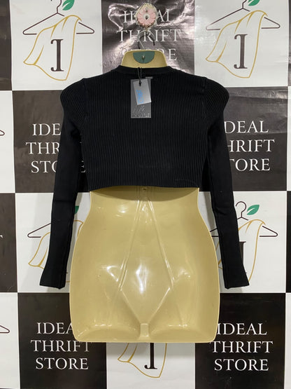 AVA & EVER  |XS | BUST 11 |A71 | BLACK RIBBED CREW-NECK CROPPED LONG-SLEEVE TOP