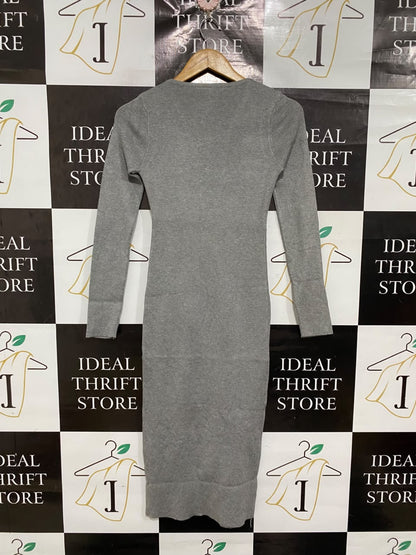 DIVI DIVA |S | BUST 13 |A71 |  GREY LACE-UP FRONT KNIT MIDI DRESS