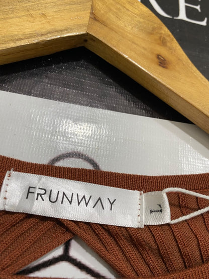 FRUNWAY  |L | BUST 12 |A71 | RUST BROWN RIBBED CREW-NECK LONG-SLEEVE MIDI DRESS
