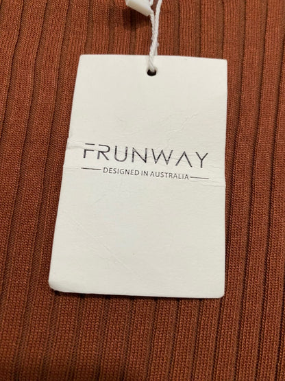 FRUNWAY  |L | BUST 12 |A71 | RUST BROWN RIBBED CREW-NECK LONG-SLEEVE MIDI DRESS