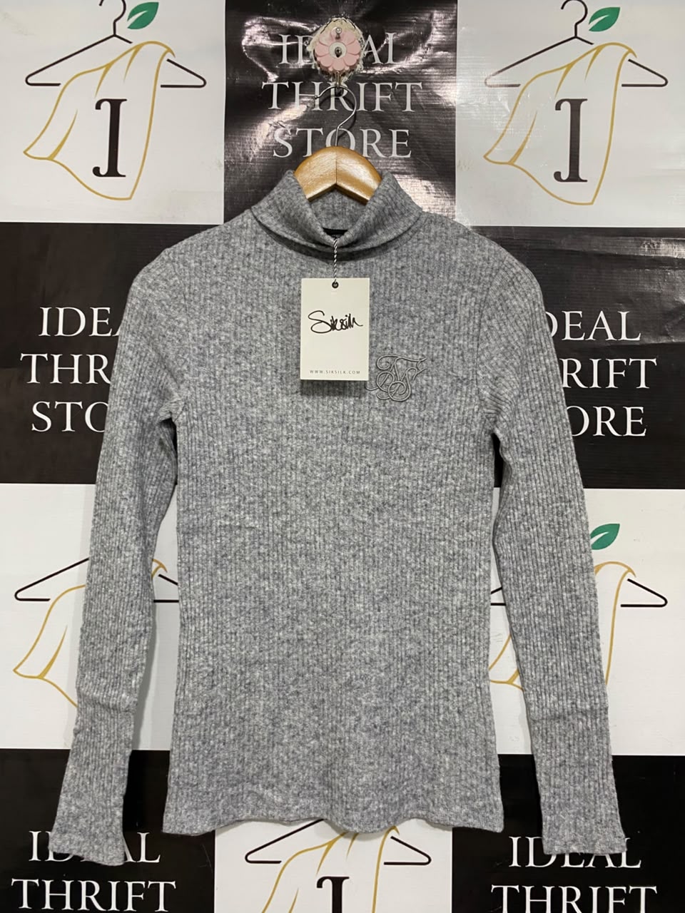 SIKSILK |S | BUST 14 | A71 | GREY RIBBED TURTLENECK LONG-SLEEVE TOP