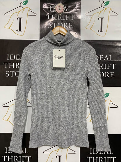 SIKSILK |S | BUST 14 | A71 | GREY RIBBED TURTLENECK LONG-SLEEVE TOP