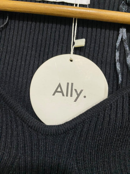ALLY.  |XS | BUST 12| A71 | BLACK RIBBED SWEETHEART NECKLINE LONG-SLEEVE KNIT DRESS