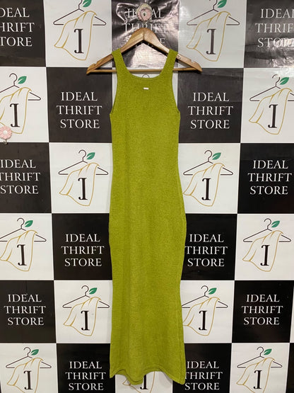 GHANDA  |S | BUST 12| A71 | LIME GREEN OPEN-KNIT SLEEVELESS MAXI DRESS