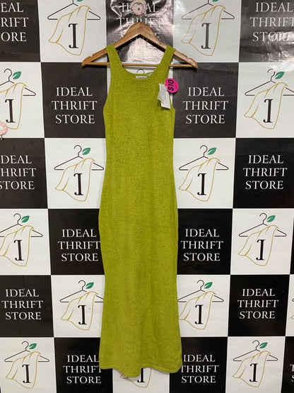 GHANDA  |S | BUST 12| A71 | LIME GREEN OPEN-KNIT SLEEVELESS MAXI DRESS