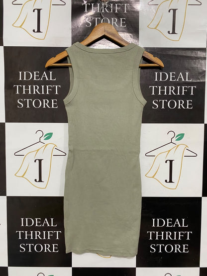 ALLY.  |S | BUST 12 | A71 | SAGE GREEN RIBBED SCOOP-NECK SLEEVELESS MINI DRESS