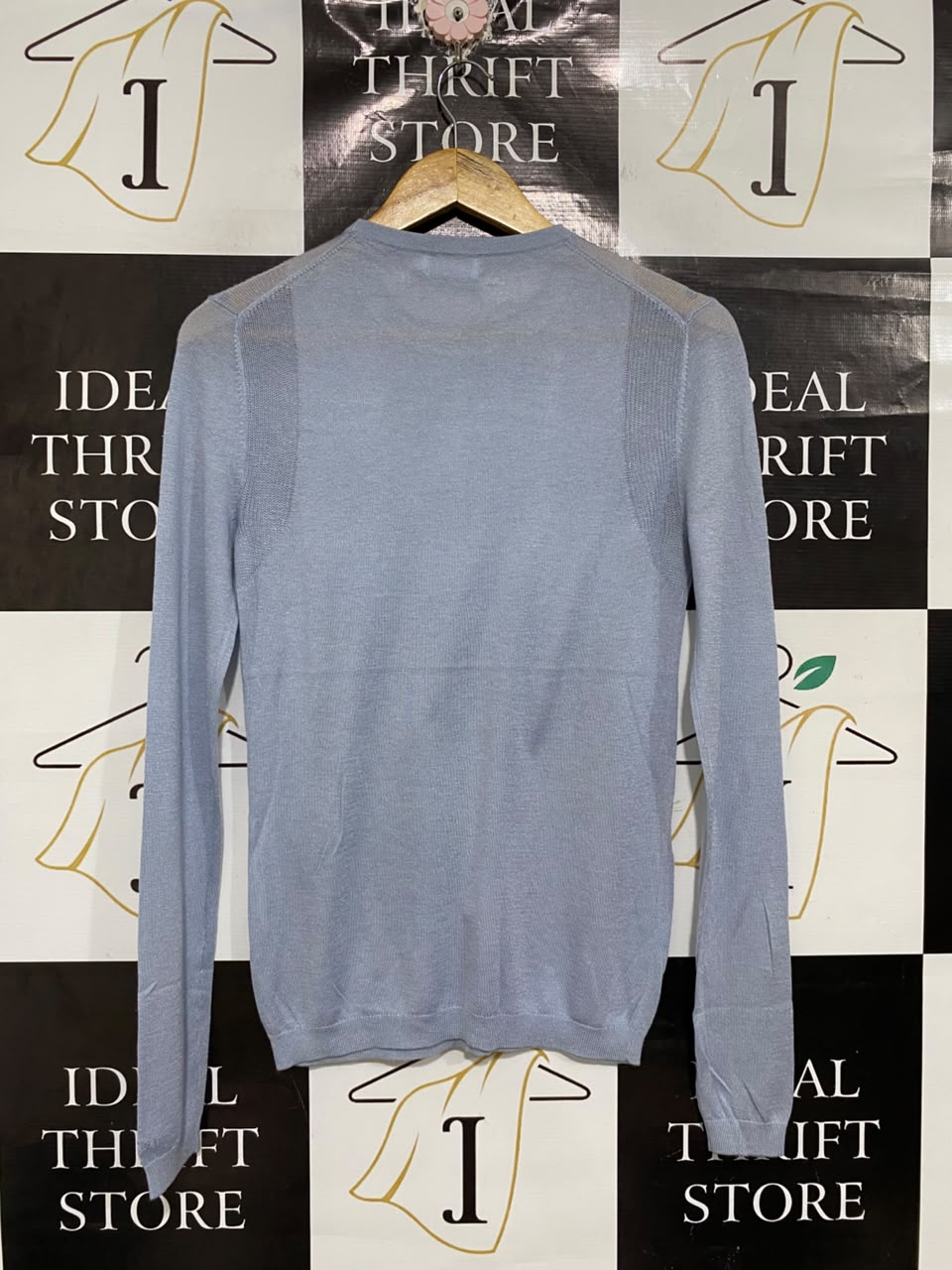 CALVIN KLEIN  |S | BUST 17 | A71 | LIGHT BLUE CREW-NECK LONG-SLEEVE KNIT SWEATER