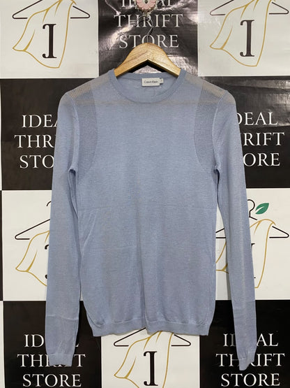 CALVIN KLEIN  |S | BUST 17 | A71 | LIGHT BLUE CREW-NECK LONG-SLEEVE KNIT SWEATER