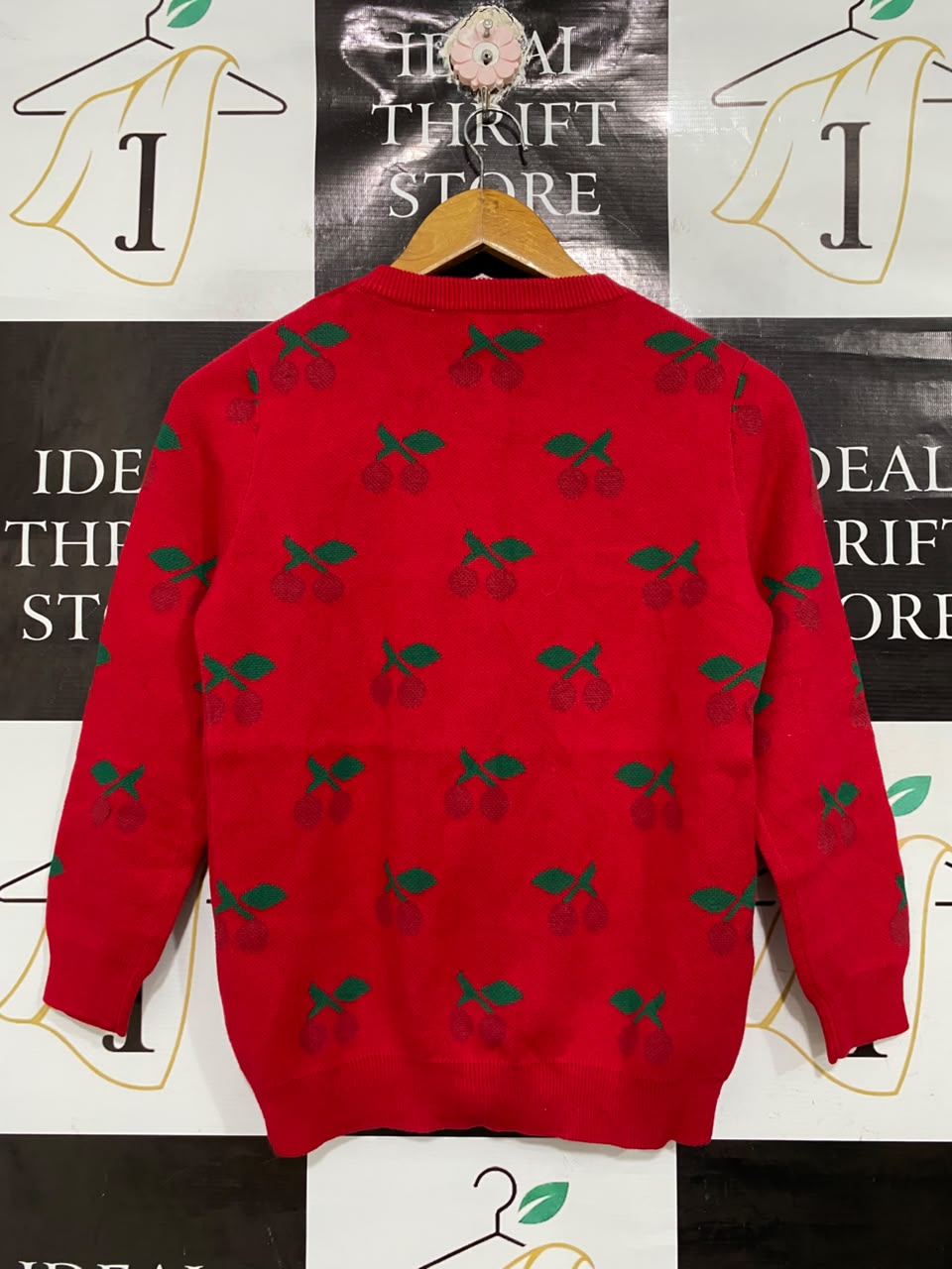TOMMY HILFIGER |S | BUST 16 | A71 | RED CHERRY-PRINT BUTTON-UP LONG-SLEEVE KNIT CARDIGAN