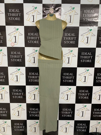 THANNE  |S/M | A70 | SAGE GREEN RIBBED ASYMMETRIC TWO-PIECE SET