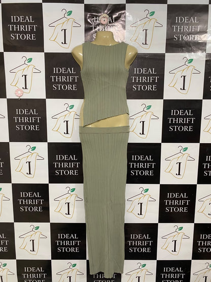THANNE  |S/M | A70 | SAGE GREEN RIBBED ASYMMETRIC TWO-PIECE SET