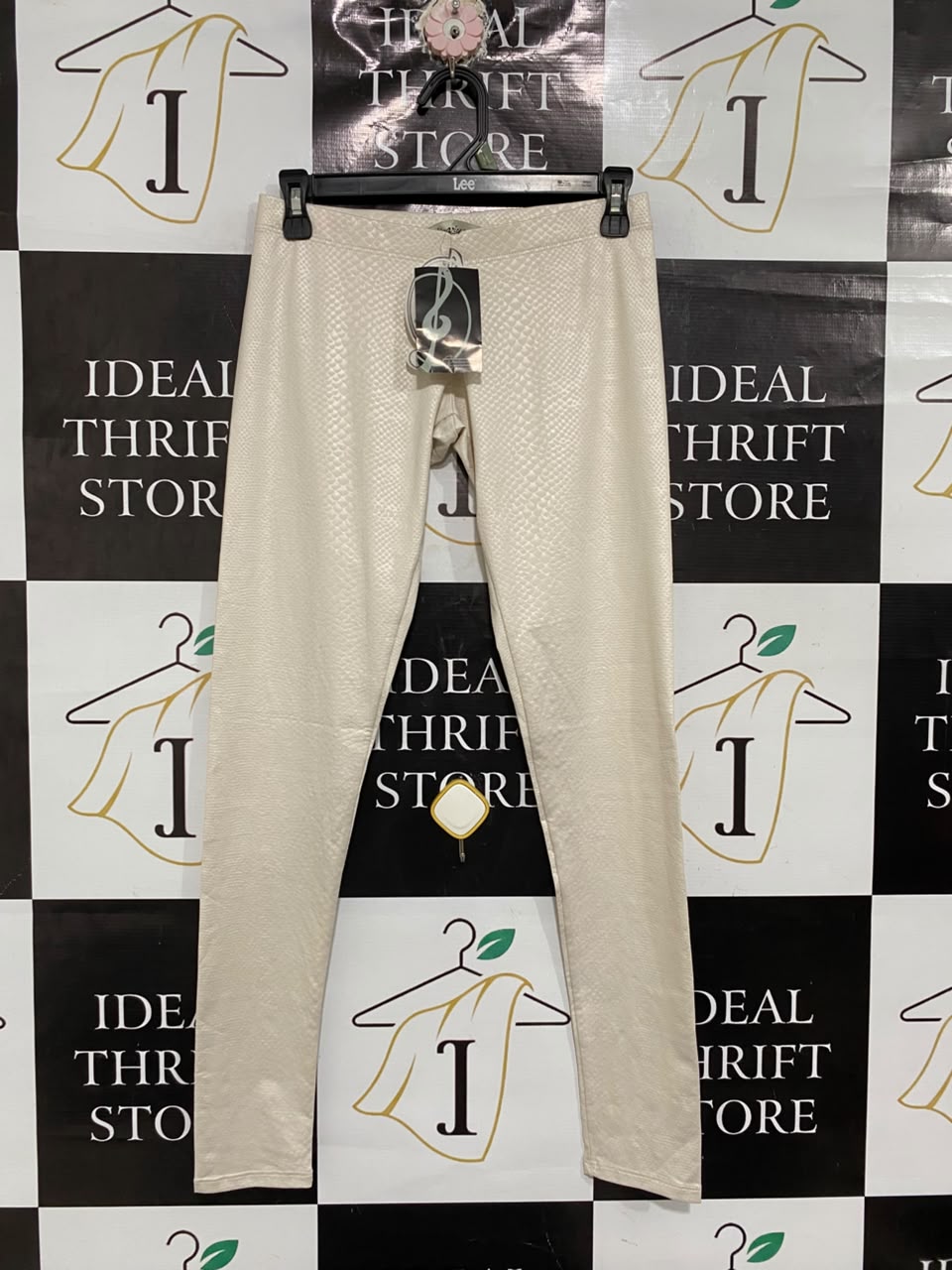STRADIVARIUS |S | WAIST 26  | A70 |  OFF-WHITE SNAKESKIN TEXTURED HIGH-WAIST LEGGINGS