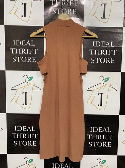COTTON ON  |S | BUST 15| A70 | CARAMEL BROWN RIBBED MOCK-NECK SLEEVELESS MINI DRESS