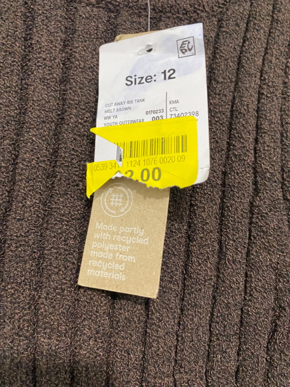 ANKO |M| BUST 11 | A70 |  DARK BROWN RIBBED SLEEVELESS KNIT TANK TOP
